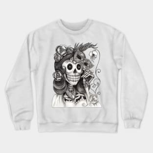 Female skeleton fancy fashion model day of the dead. Crewneck Sweatshirt